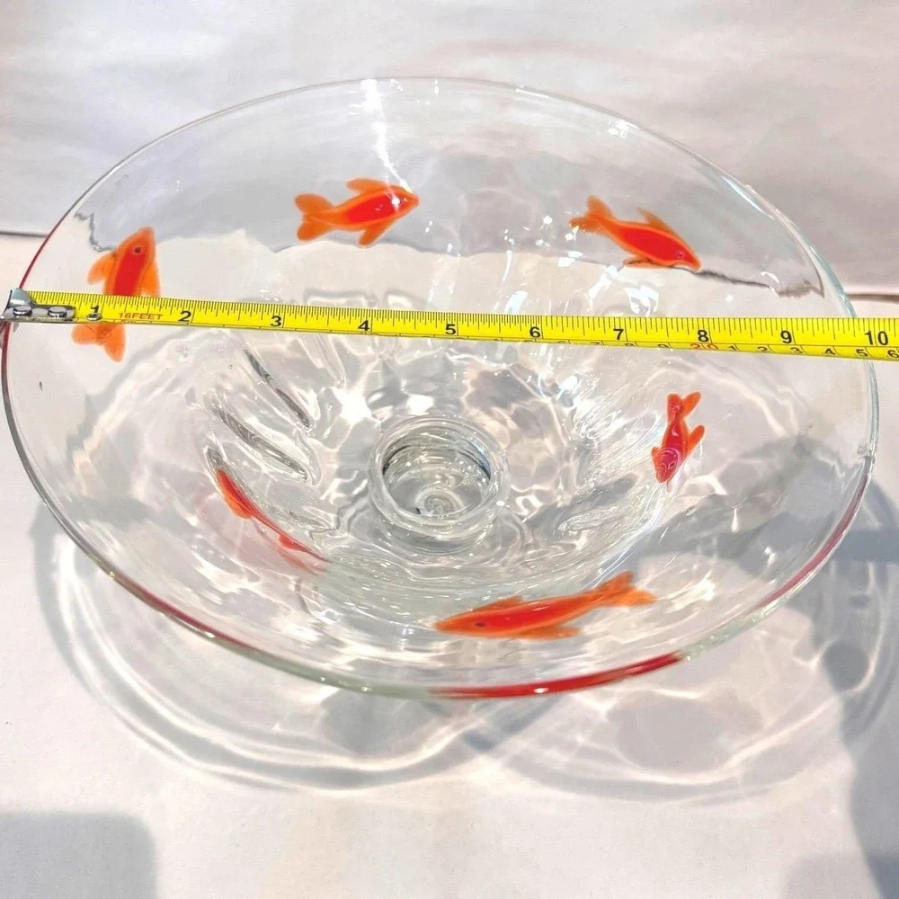 Crate and Barrel Go Fish Koi‎ Pedestal Bowl Hand Blown Glass Rare HTF Large